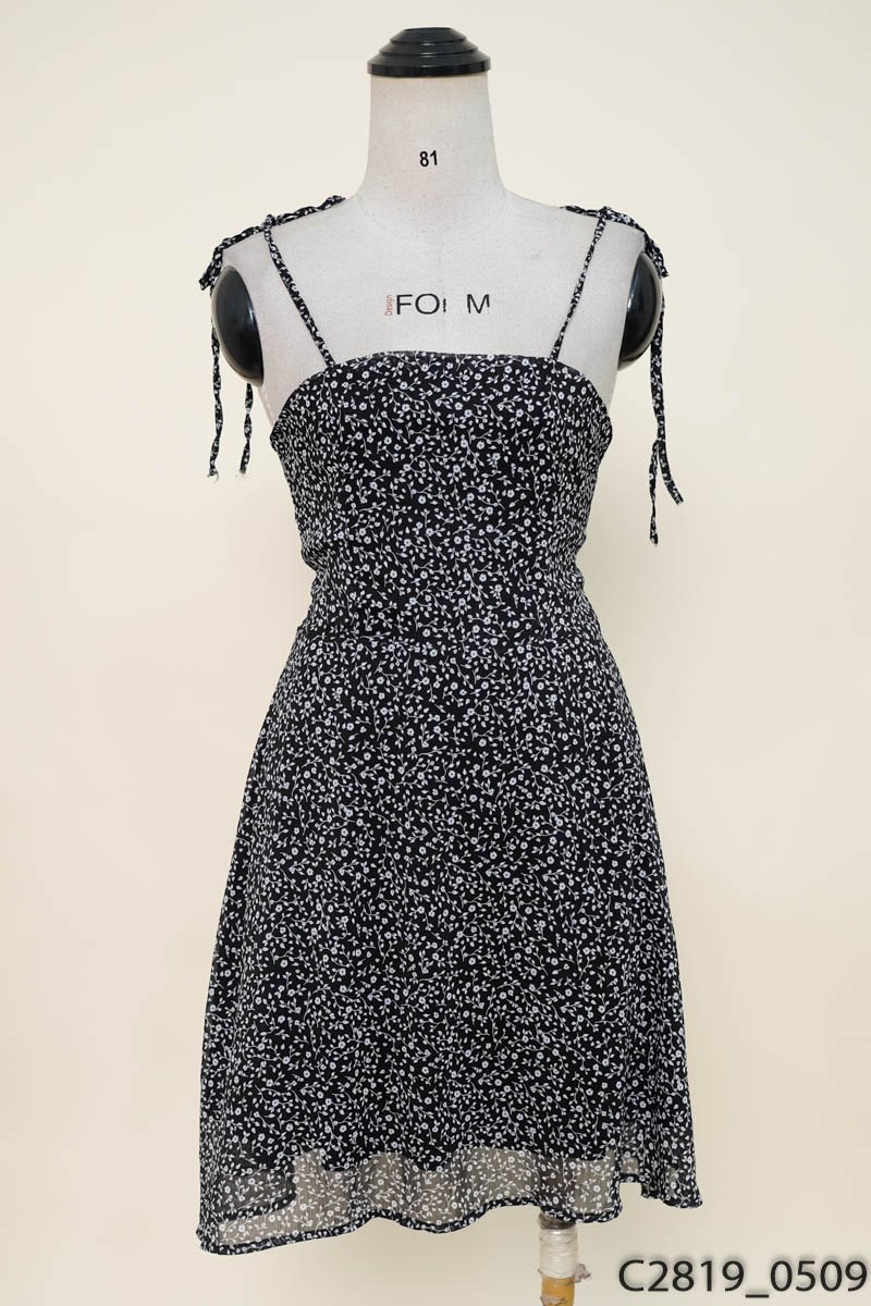 TALBOTS - Đầm 2 dây đen hoa nhí