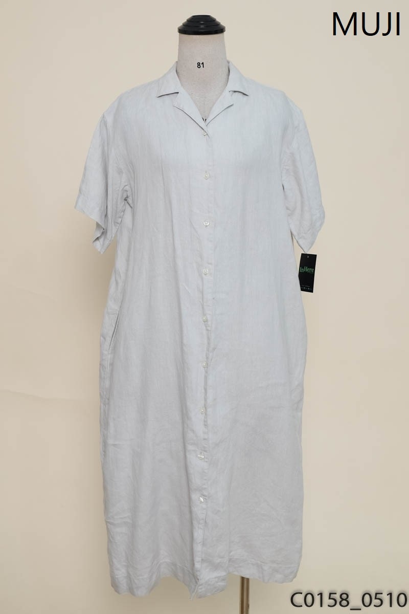 MUJI - Đầm xám be cộc tay