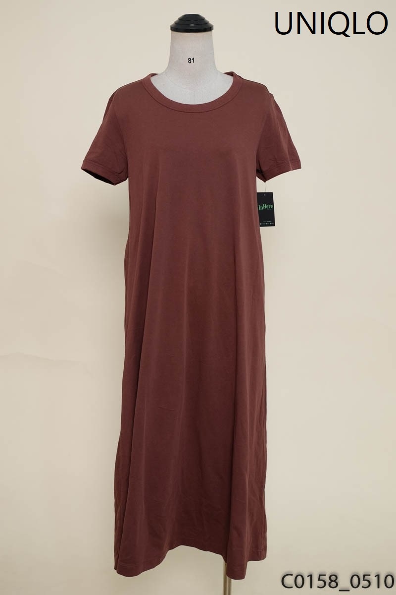Đầm nâu đỏ cộc tay Uniqlo