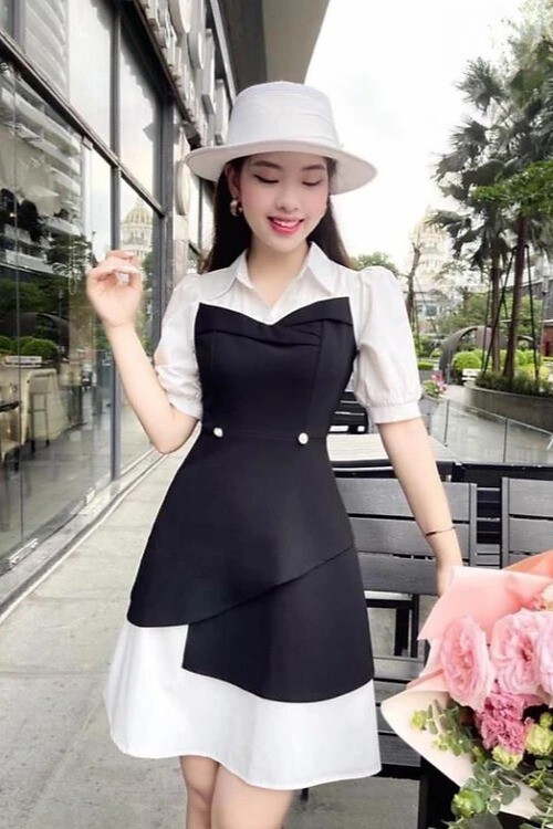 BEMINE - Đầm đen phối trắng New Tags