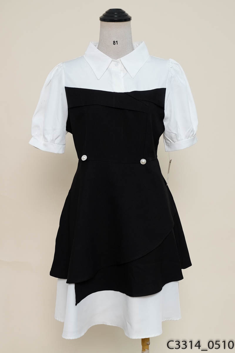 BEMINE - Đầm đen phối trắng New Tags