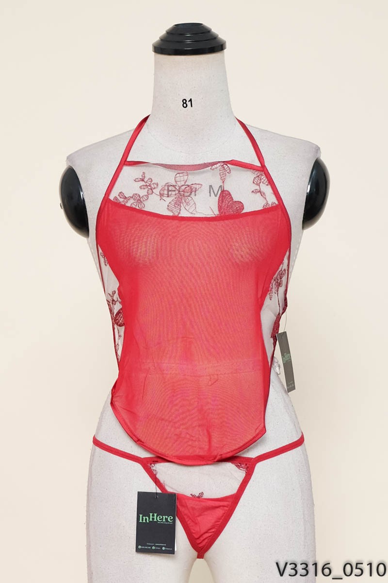 Set áo yếm lưới đỏ New Tags