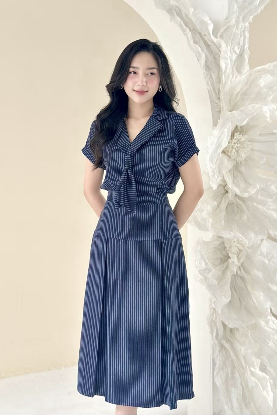 Set xanh kẻ trắng