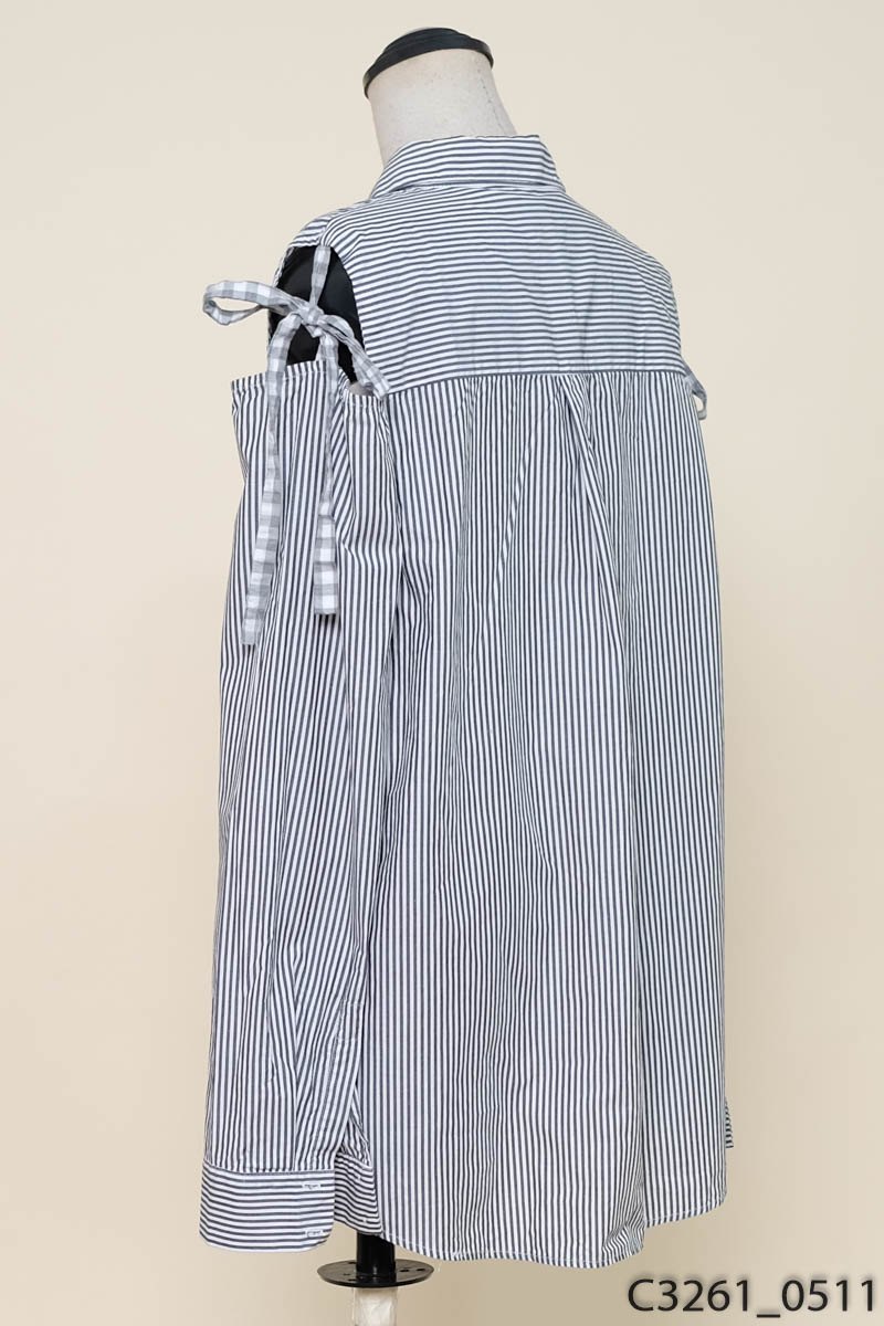Áo sơ mi sọc đen trắng khoét vai Zara