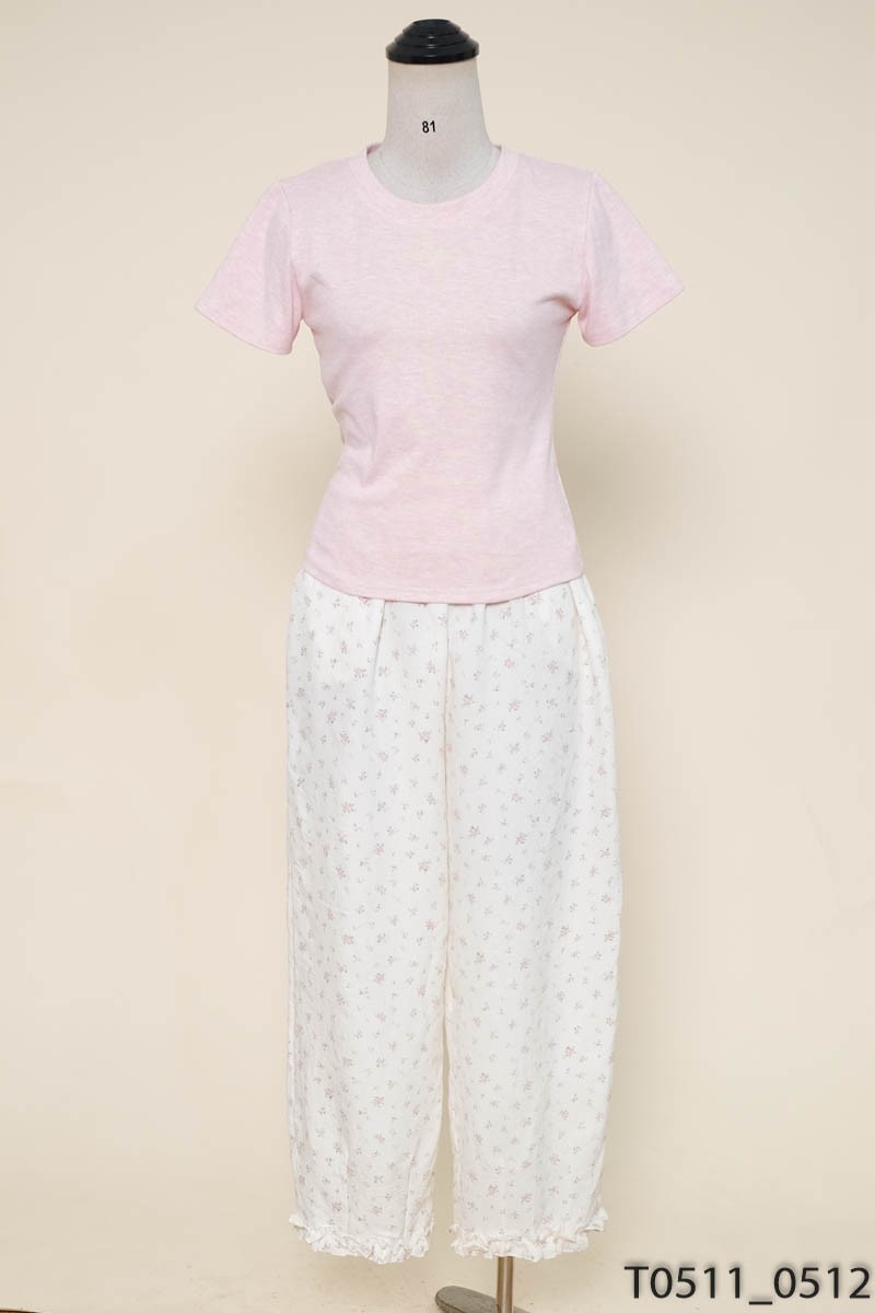 GEMINI - Set áo + quần hồng hoa nhí