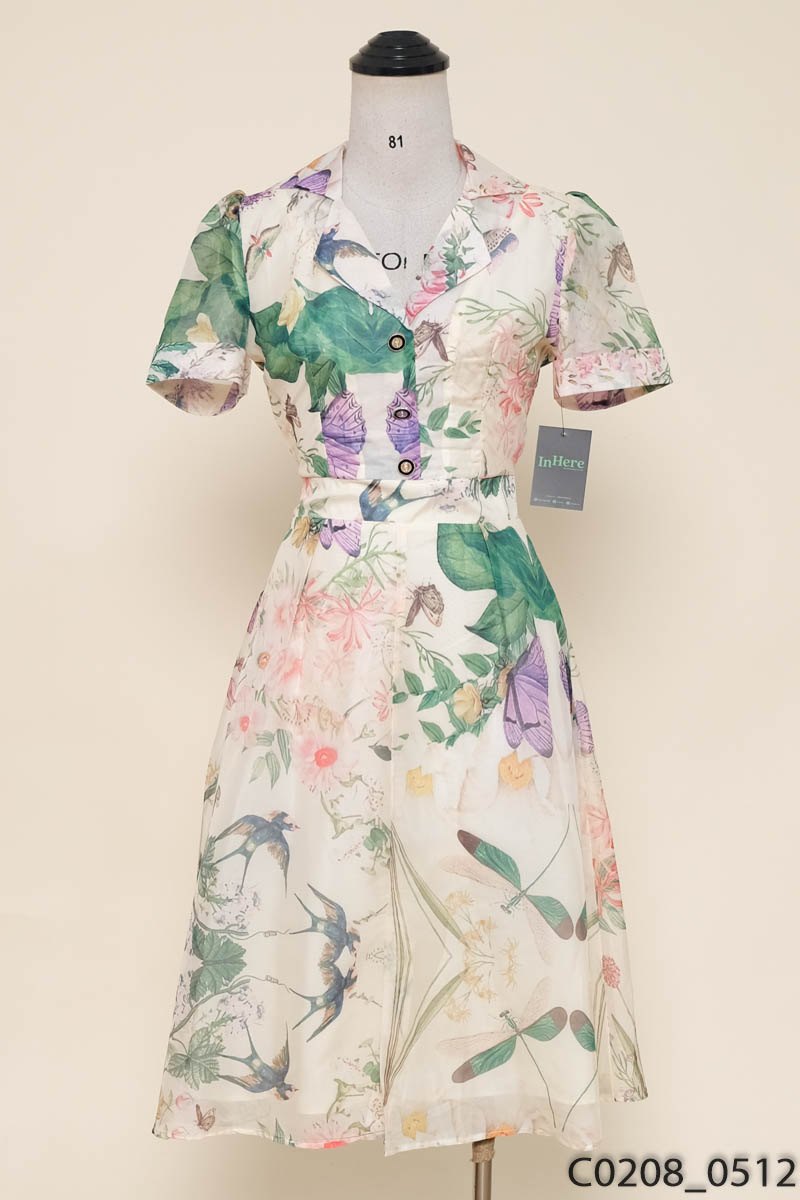 DT ROSE - Đầm be cổ kiểu vest