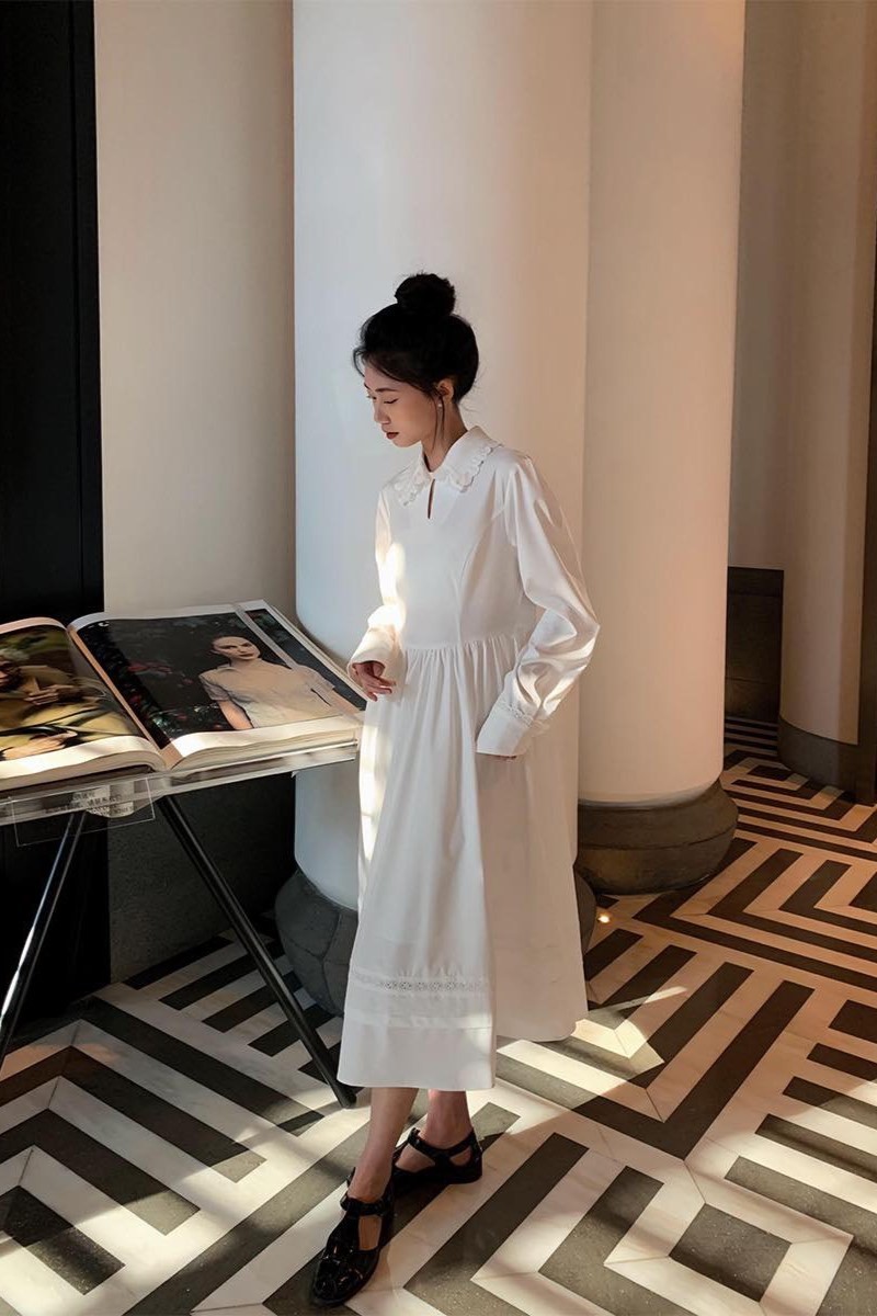 NEIHE - Đầm trắng dài tay New Tags