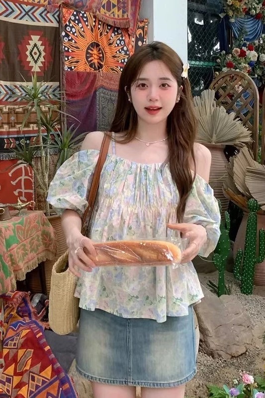 Áo 2 dây hoa xanh hồng