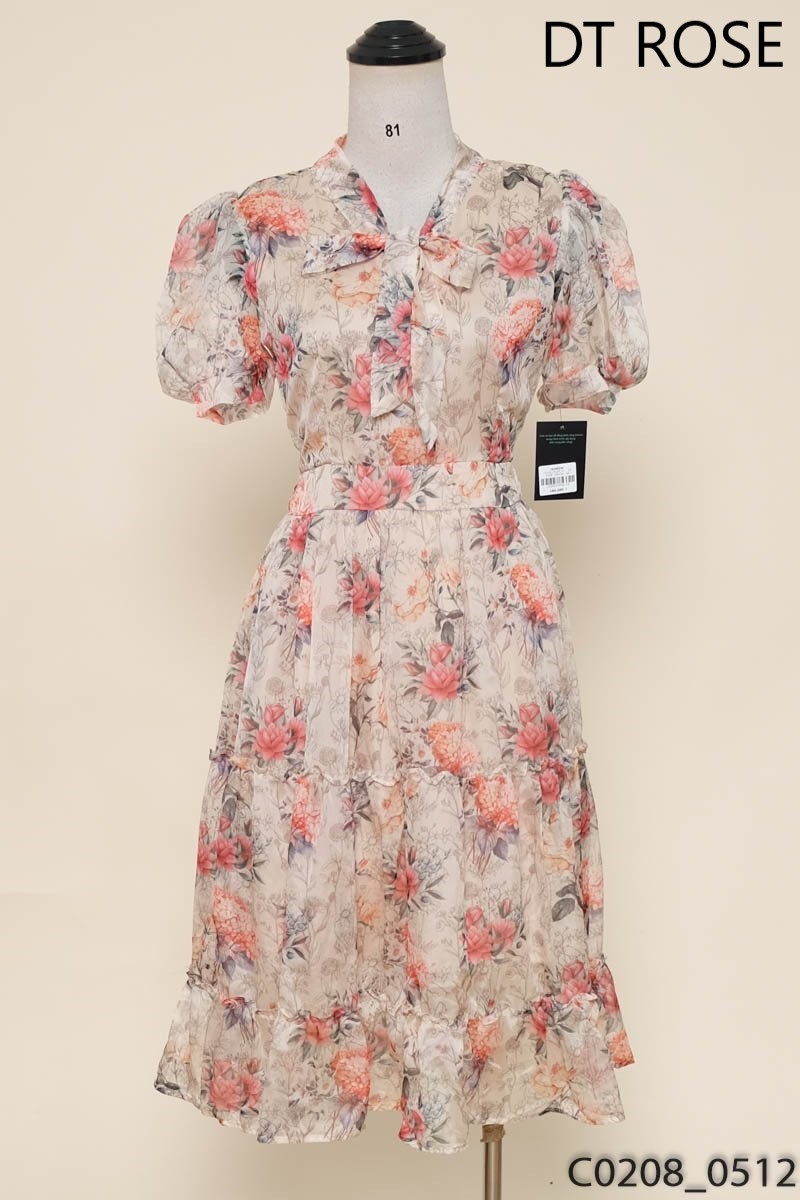DT ROSE - Đầm be hoa cộc tay