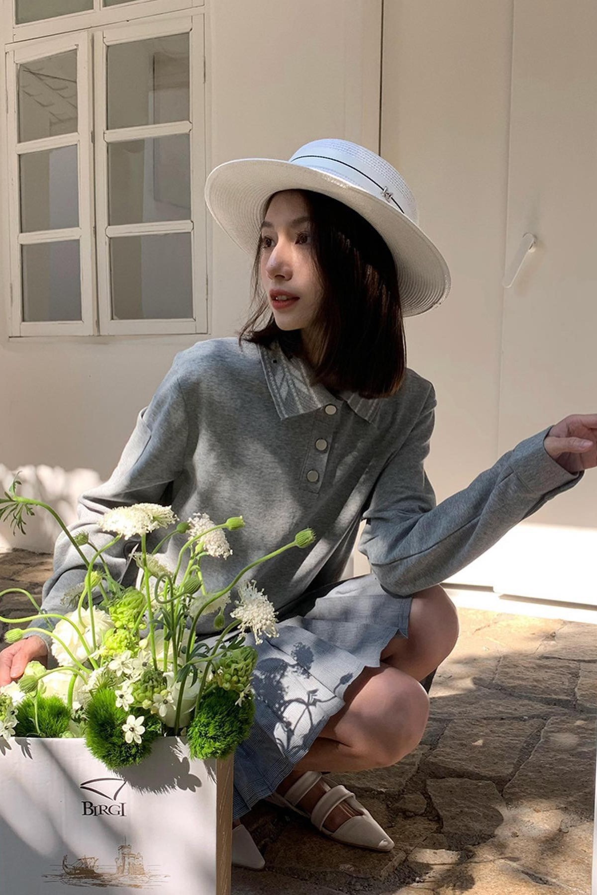 NEIHE - Đầm xám dài tay New Tags