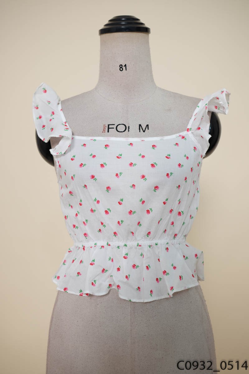 Áo 2 dây trắng hoa đỏ Ceci Cela