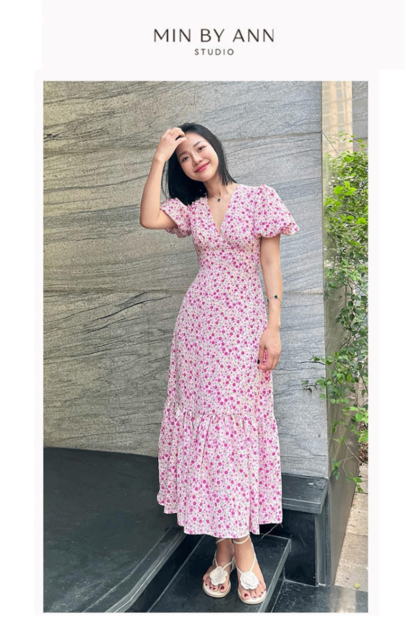 MIN BY ANN - Đầm hoa hồng New Tags