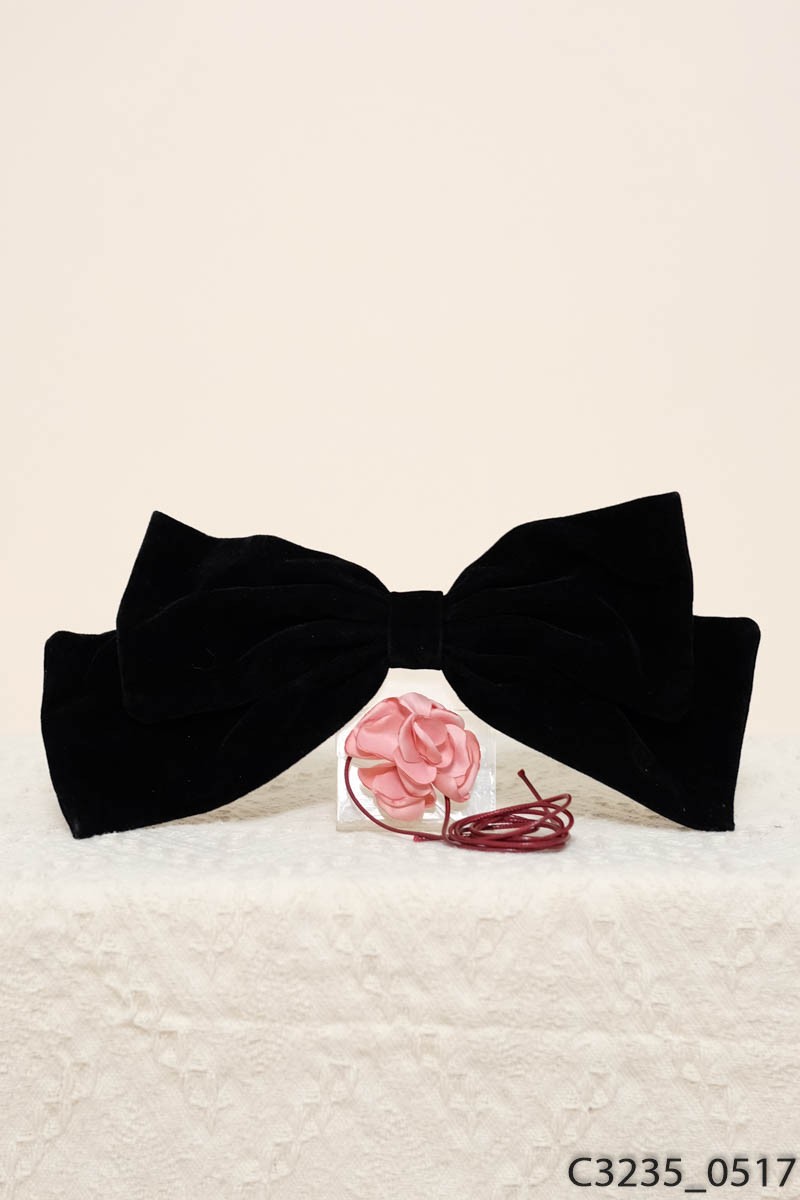 Set nơ nhung đen + choker nơ dây hoa