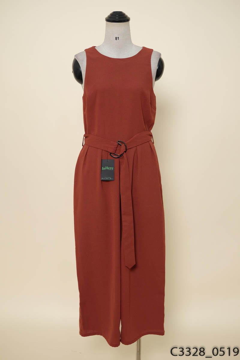 Jumpsuits nâu đỏ kèm đai
