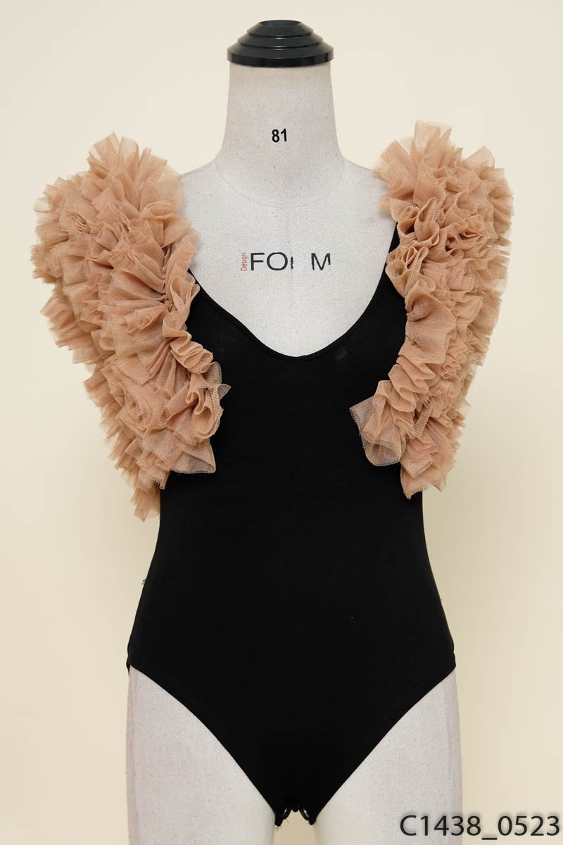 Áo bodysuit đen lưới bồng