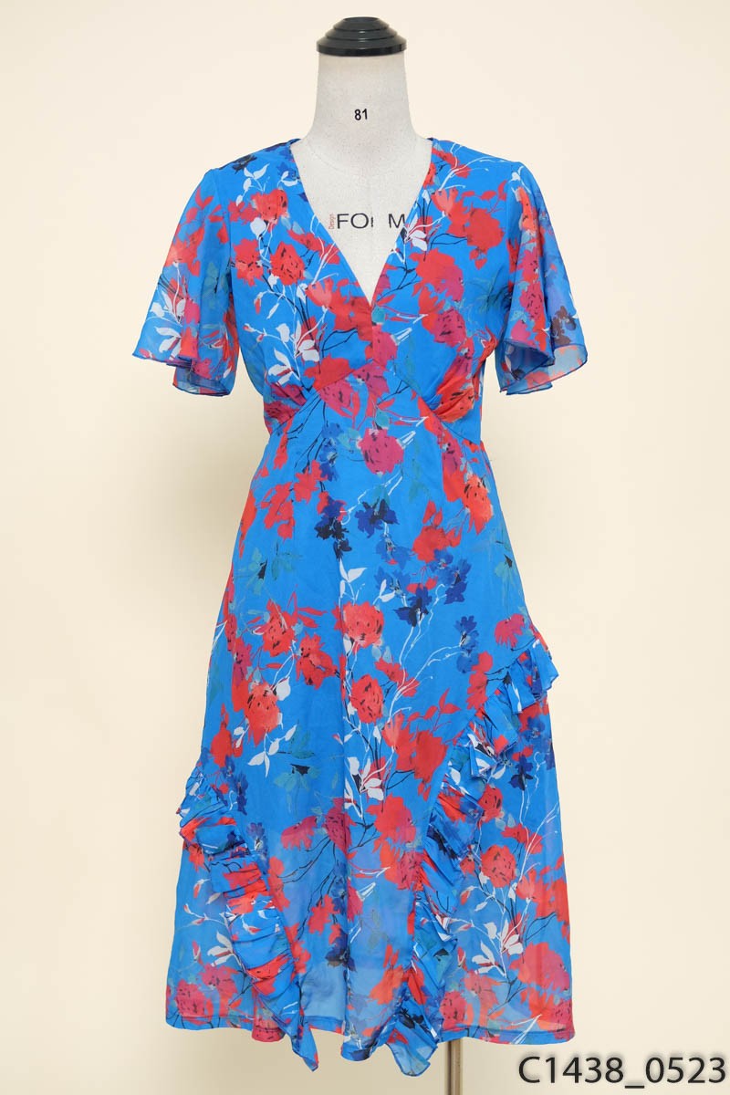 Đầm xanh hoa đỏ Ashley