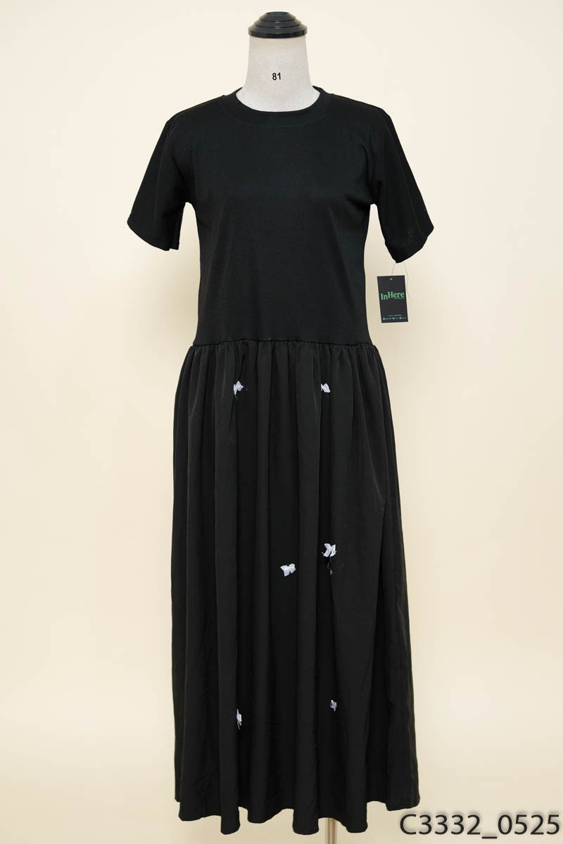 Đầm đen đính nơ trắng New Tags