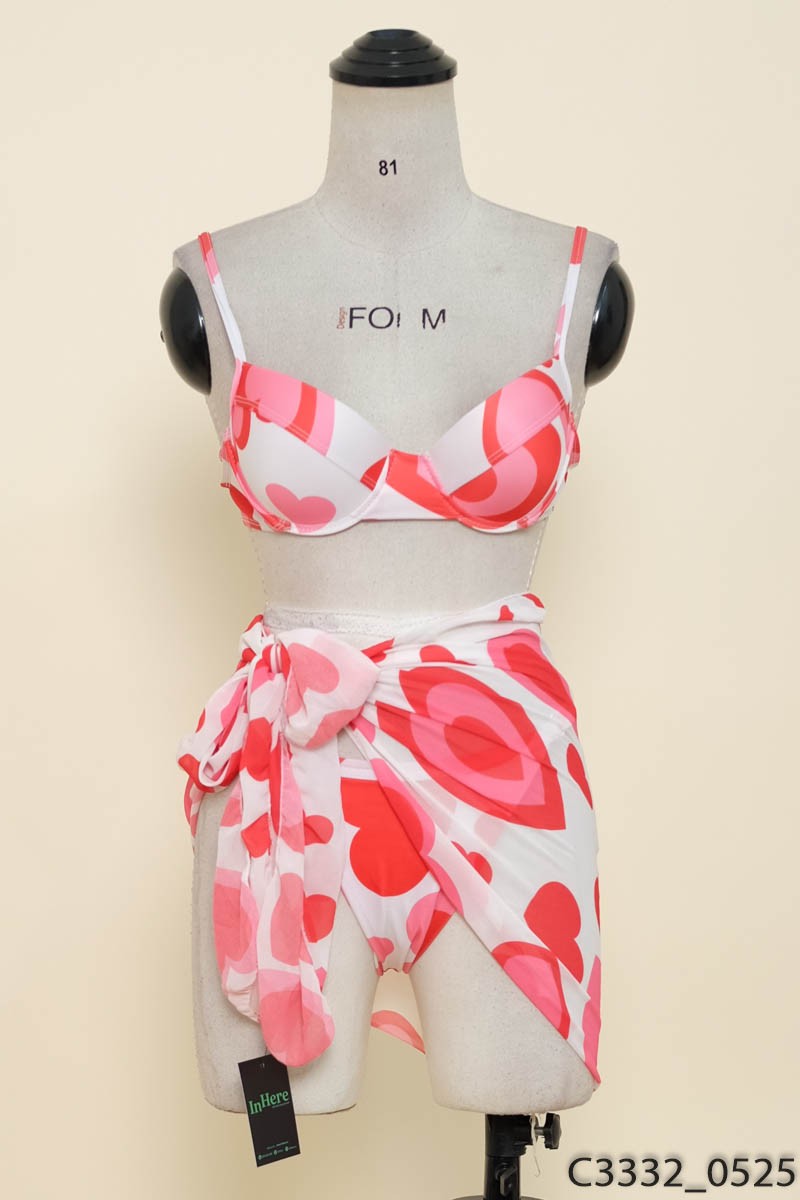 Set 3 món bikini trái tim đỏ