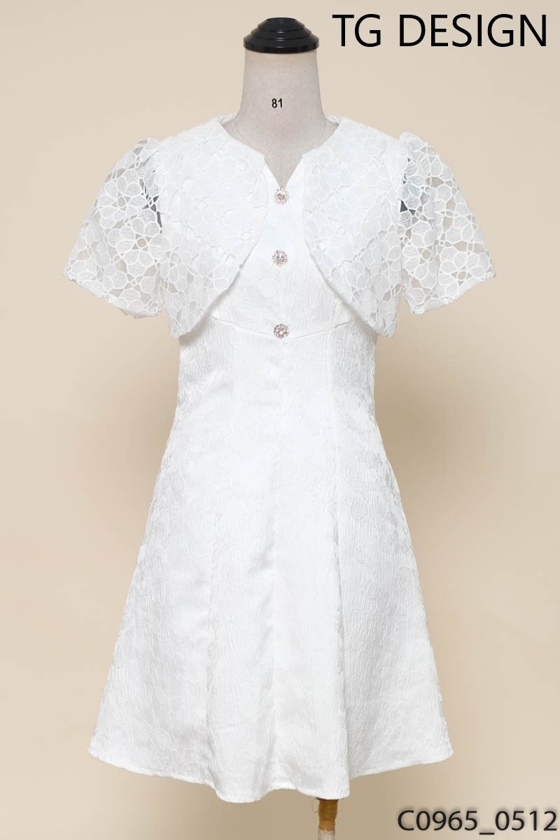 TG DESIGN- Đầm trắng khuy đá