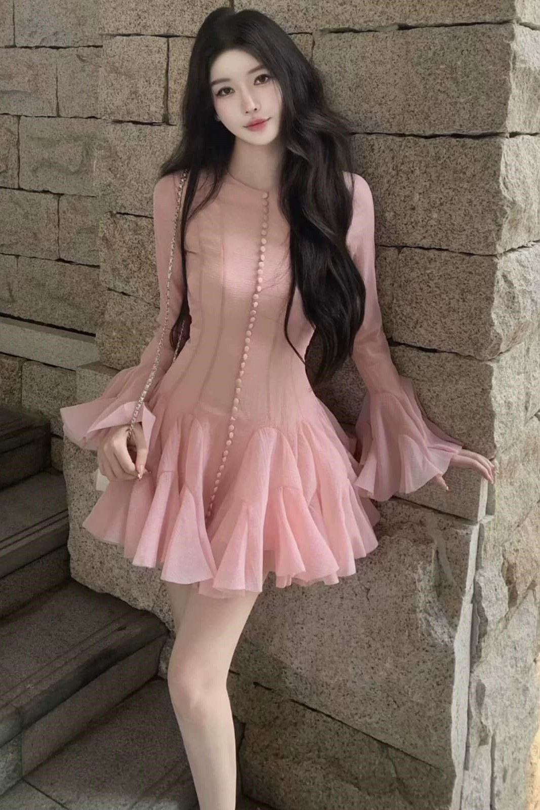 Đầm hồng cúc bọc