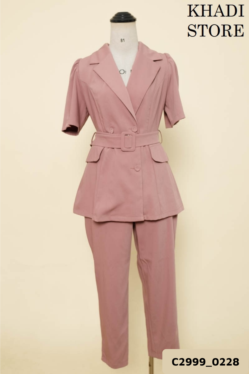 KHADI STORE - Set blazer hồng đai eo