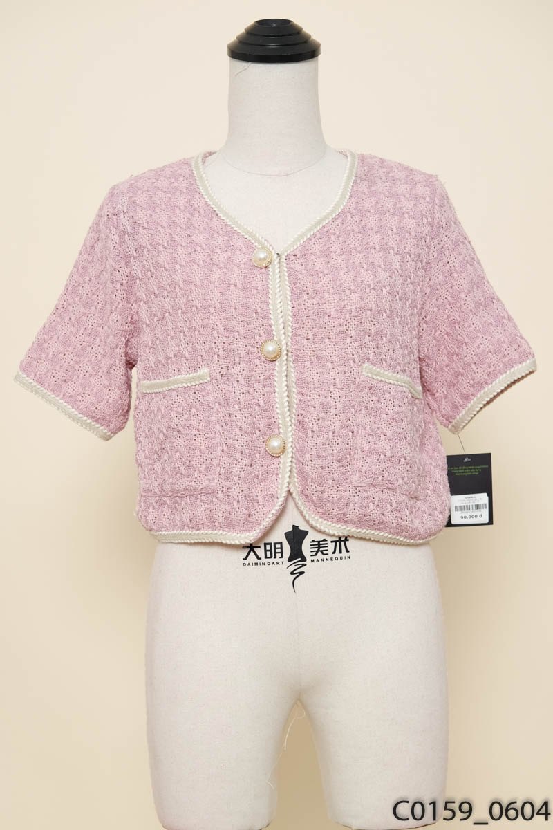 Áo hồng viền be