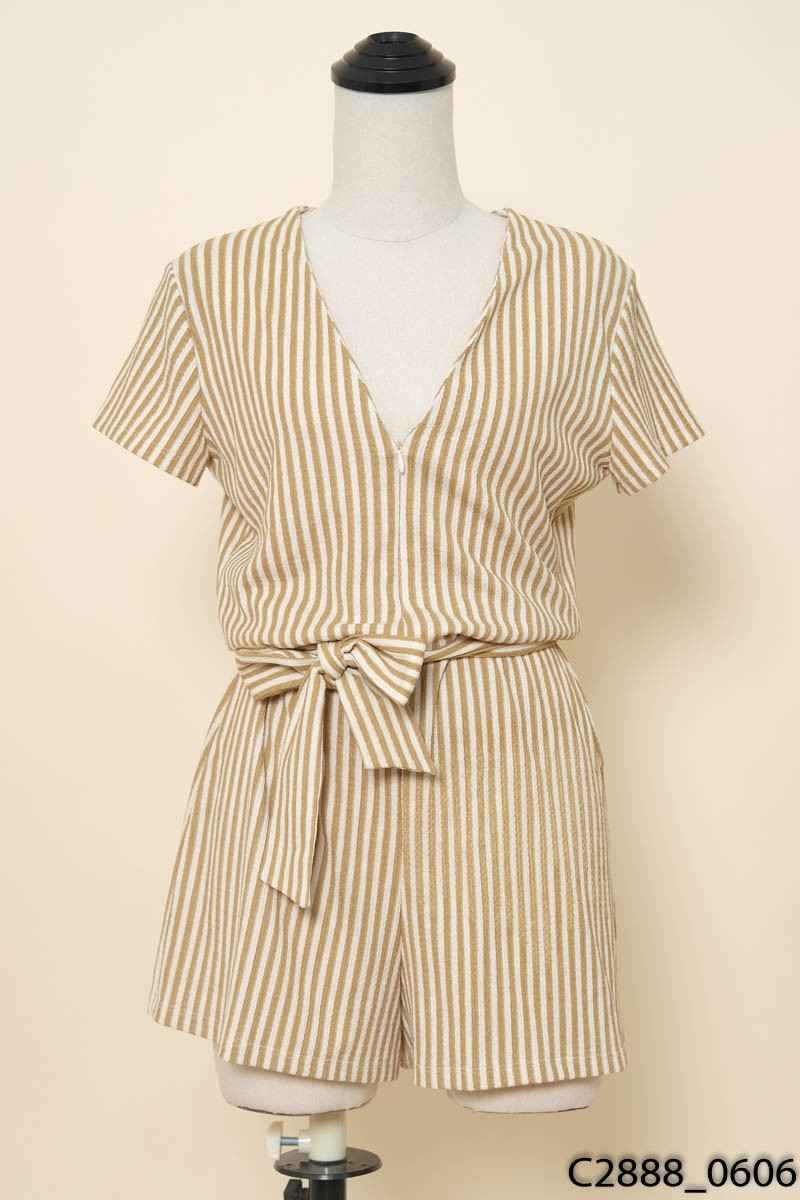 Jumpsuit sọc nâu kèm đai