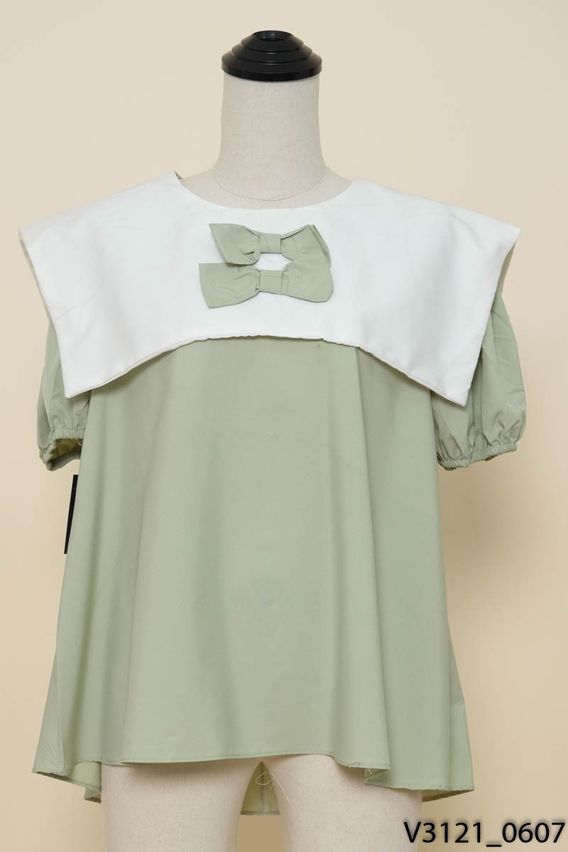 Áo babydoll xanh phối trắng New Tags