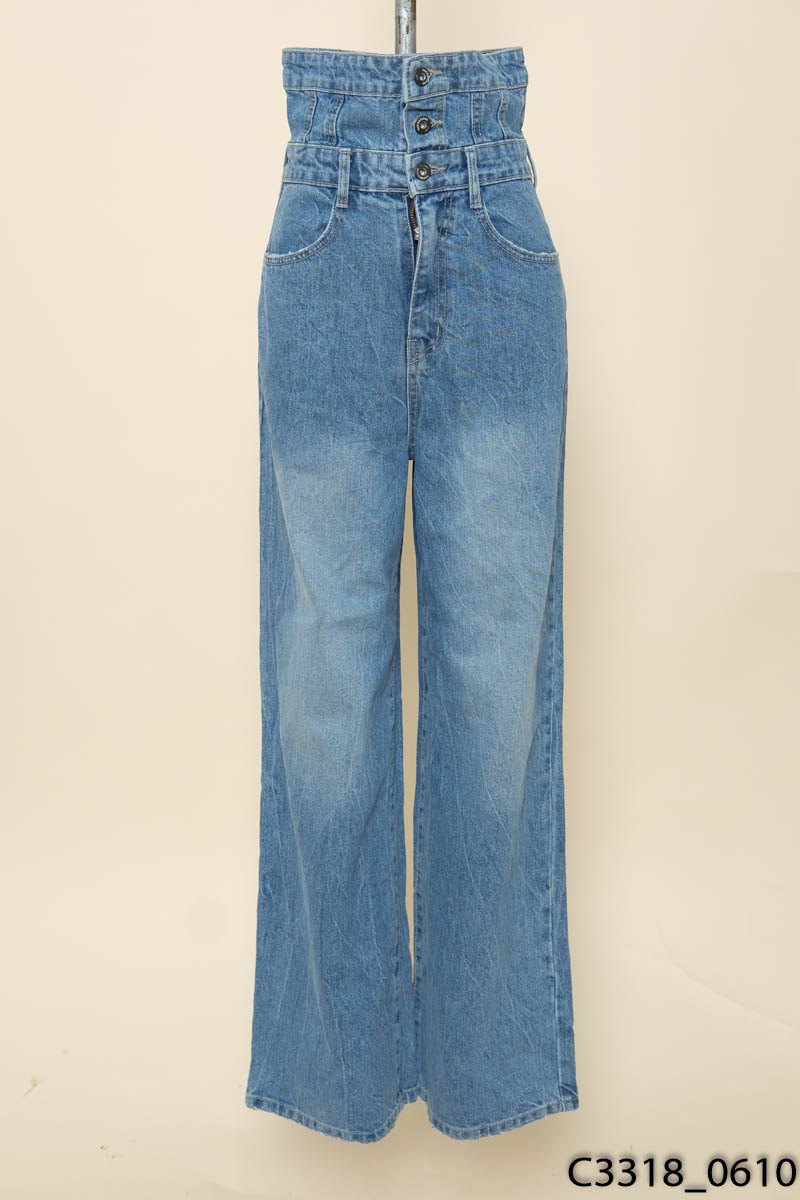 Quần jeans xanh cạp cao