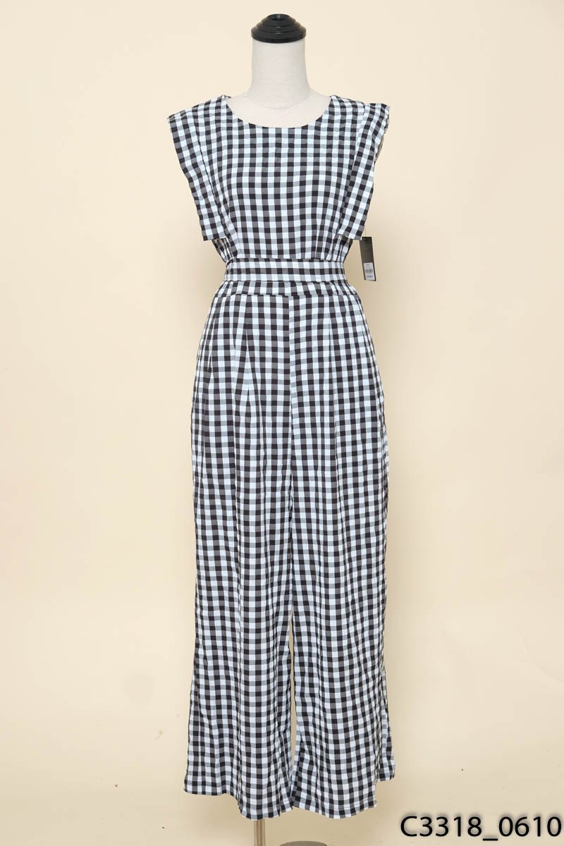 Jumpsuit caro kèm đai