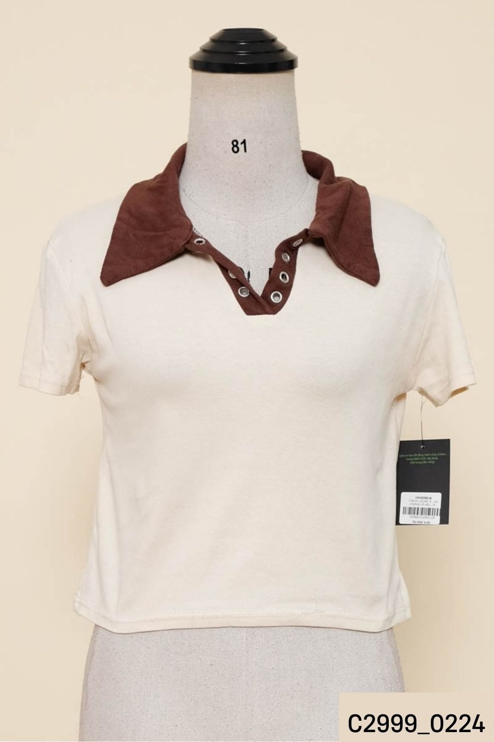 Áo croptop cổ nâu