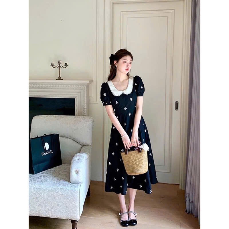 Đầm đen bèo trắng nơ New Tags