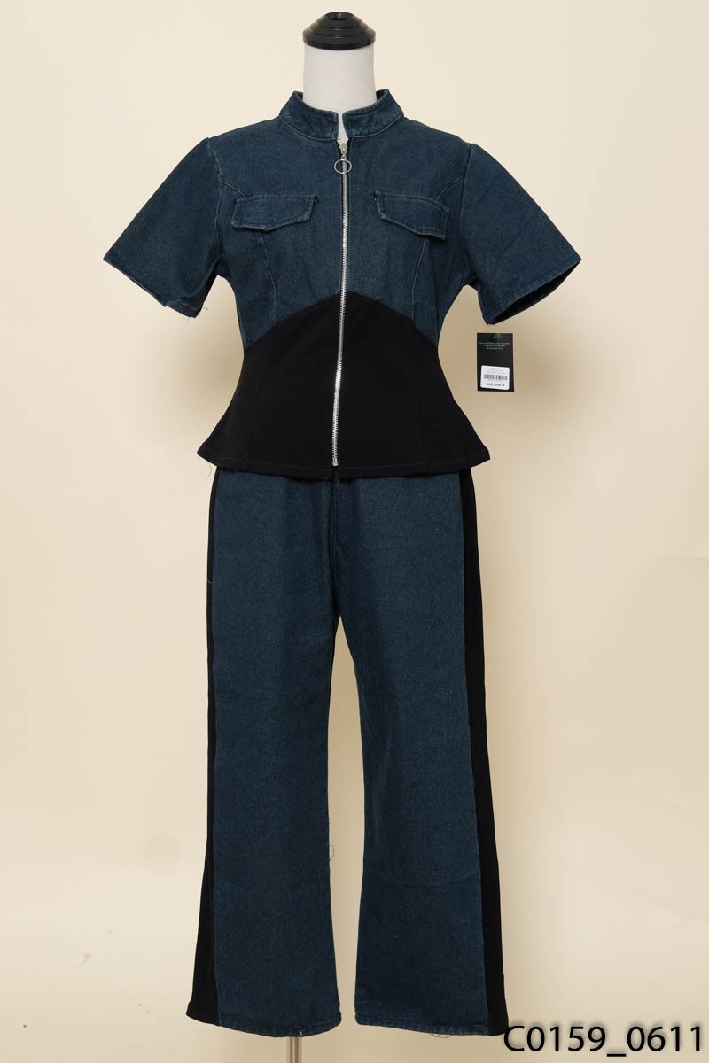CRAZYTEEN- Set jeans xanh phối đen