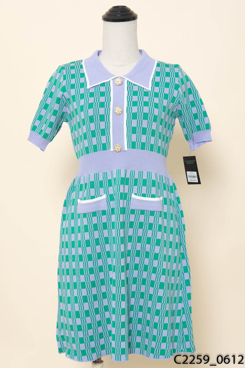 Đầm len caro tím New Tags