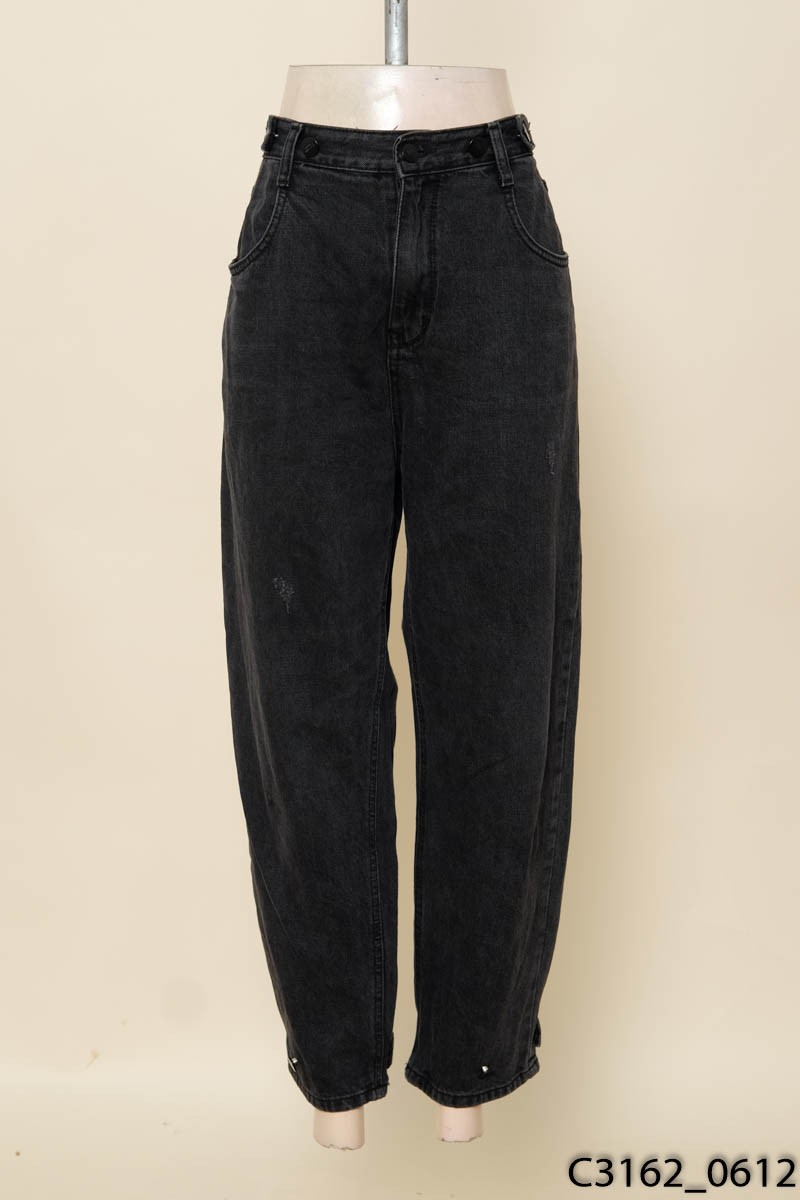SECOND EARTH - Quần jeans đen cào nhẹ