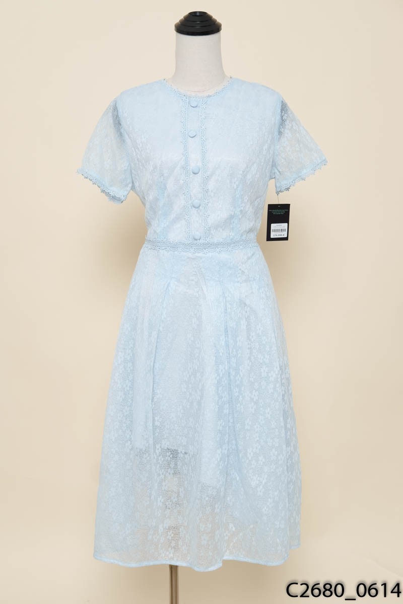 Đầm xanh cúc bọc New Tags