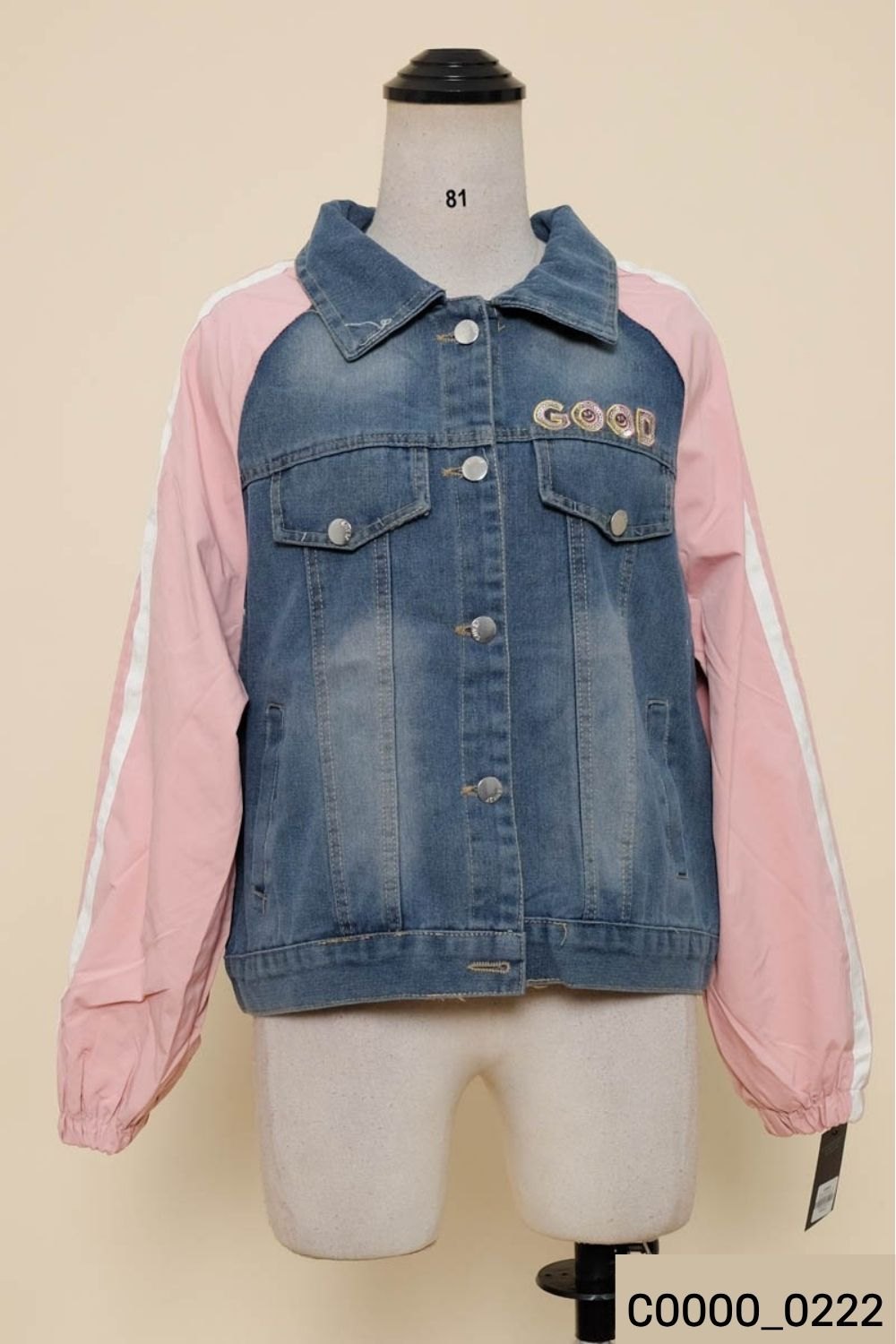 Áo khoác jeans xanh tay hồng