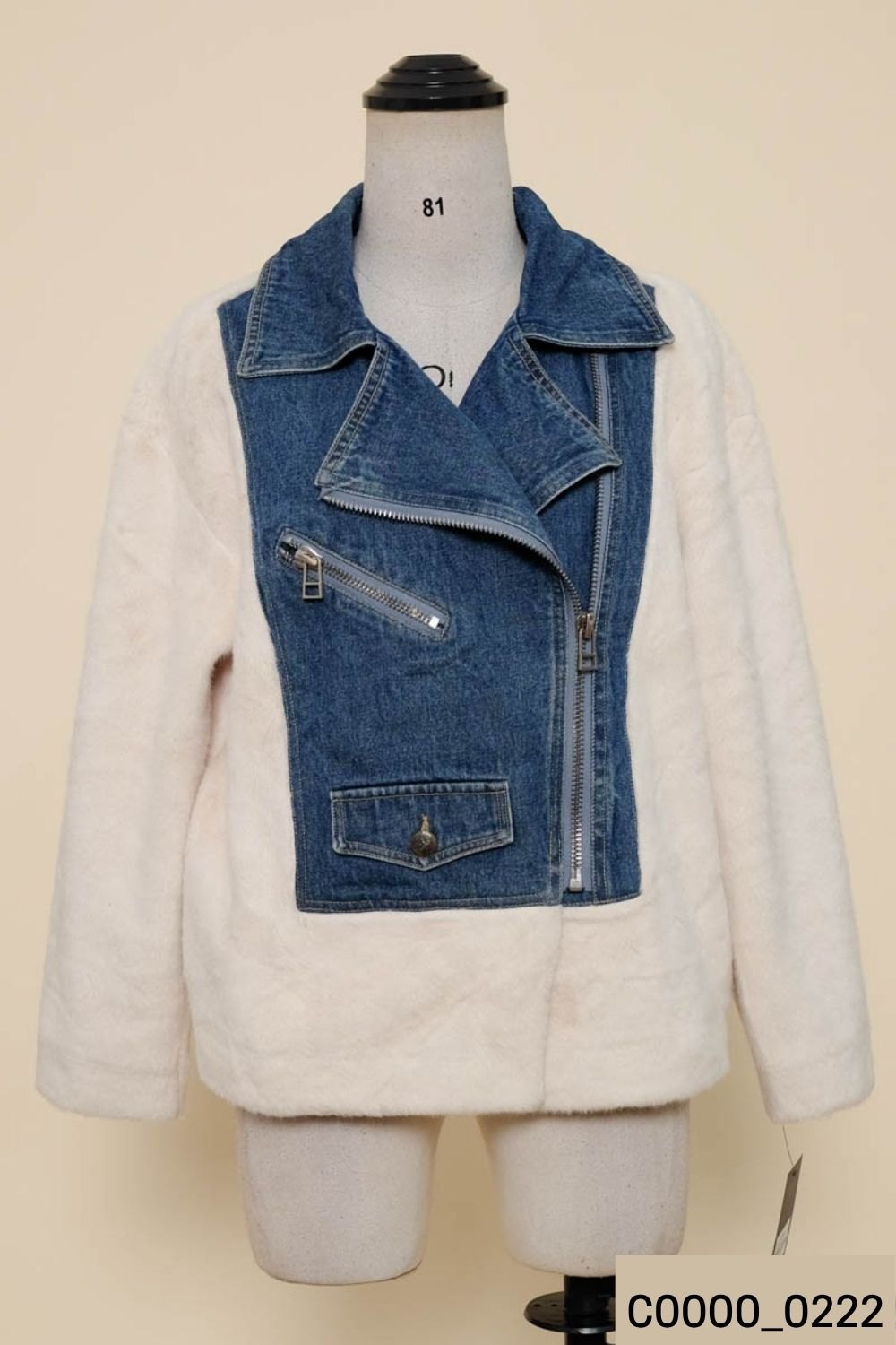 Áo khoác lông phối jeans xanh