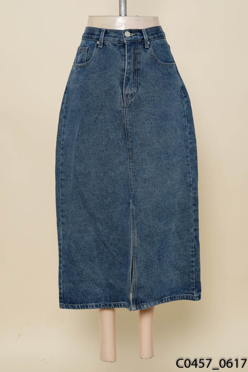 Chân váy jeans xanh xẻ tà