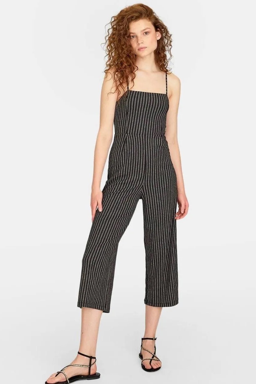 Jumpsuit đen sọc Stradivarius