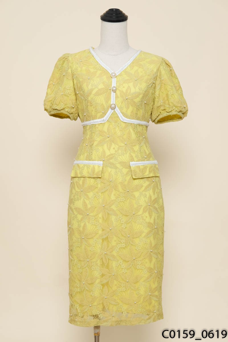 Đầm vàng đính ngọc trai New Tags