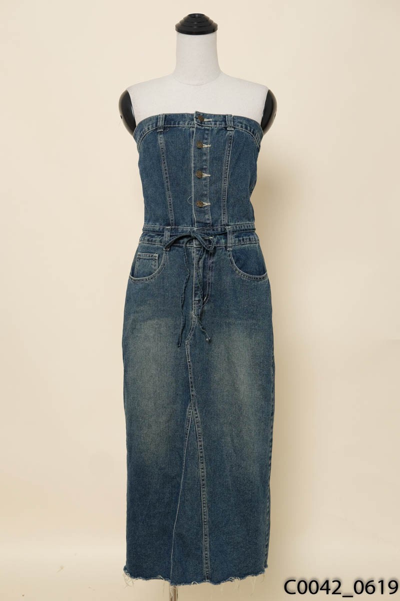 Đầm jeans xanh cúp ngực