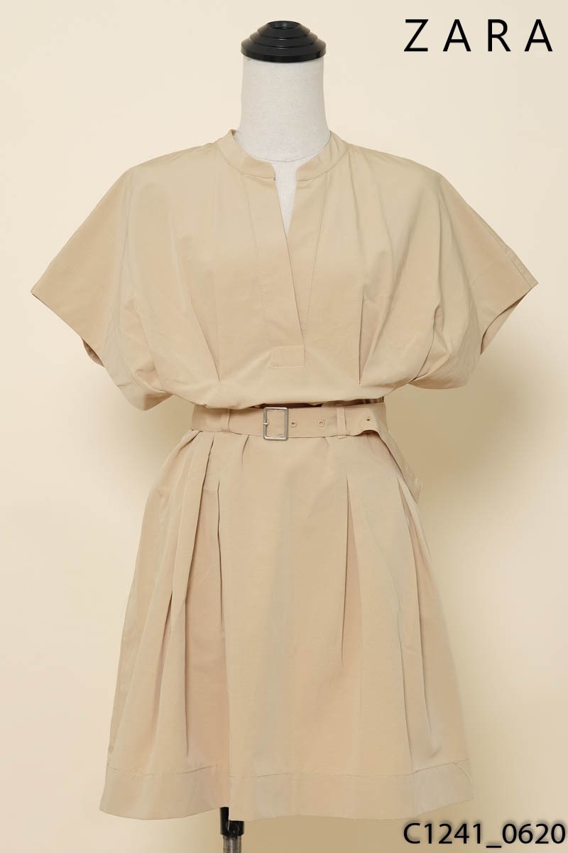 Đầm be cổ V Zara New Tags