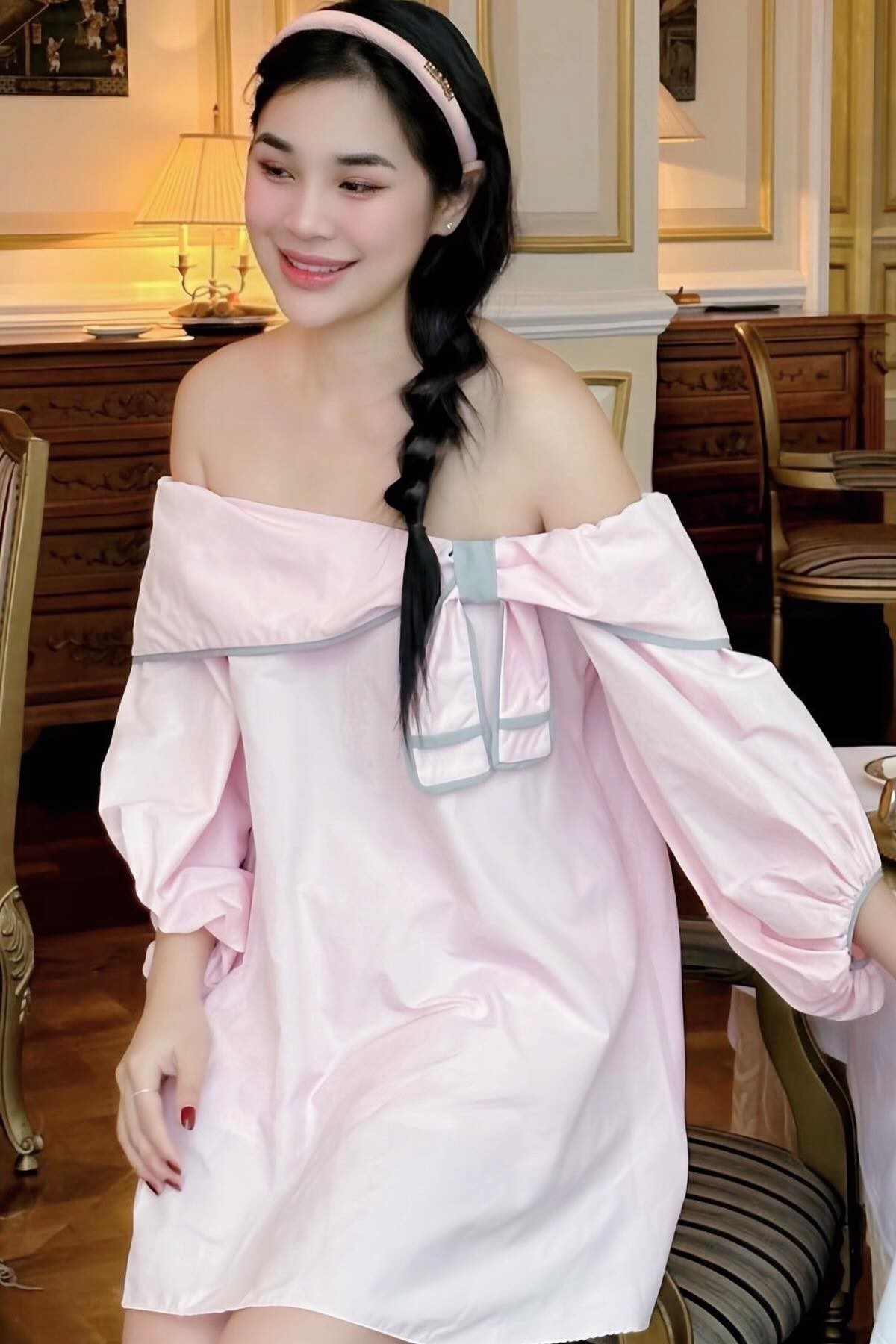 Set hồng nơ viền xám
