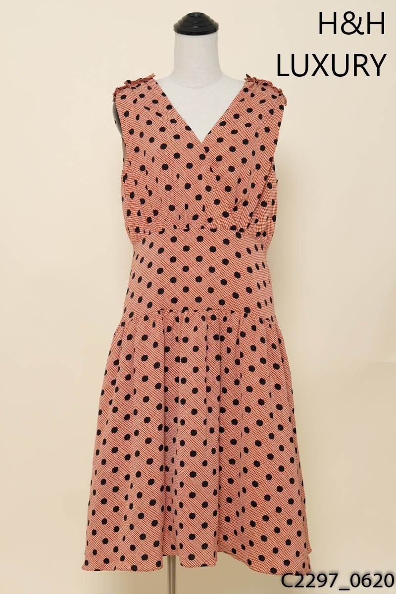 H&H LUXURY - Đầm cam chấm bi