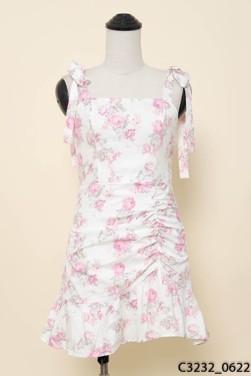 Đầm 2 dây trắng hoa hồng
