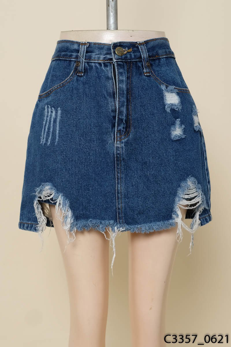 Chân váy jeans tua dua