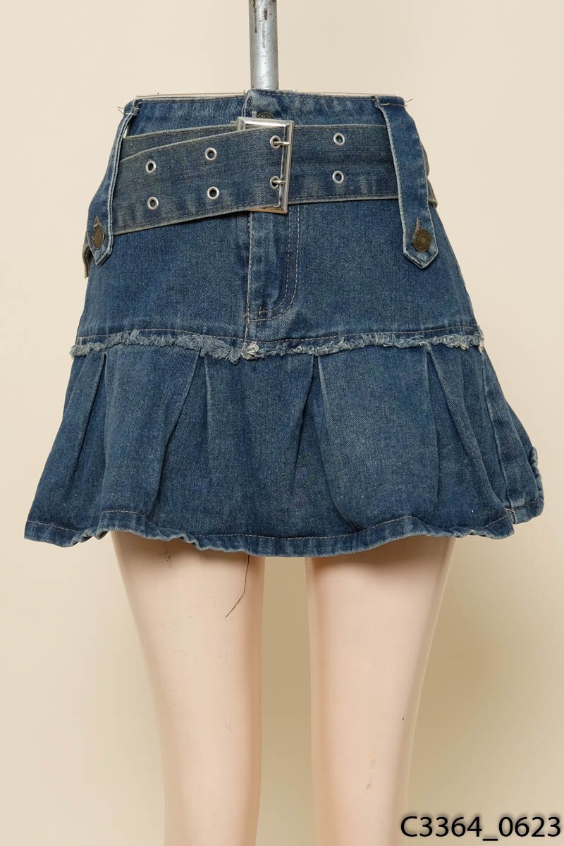 Chân váy jeans xanh xòe