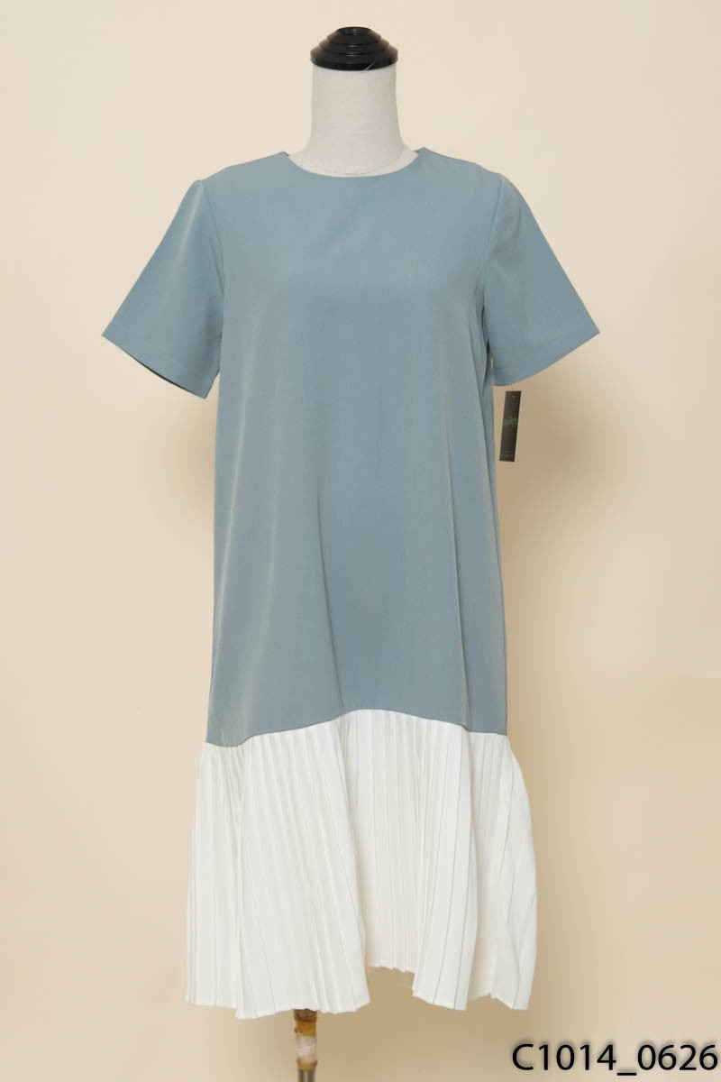 AMIROSSI- Đầm xanh xếp ly đuôi