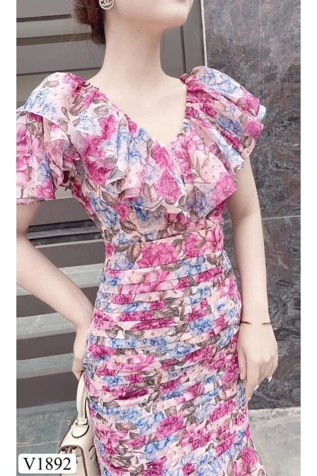 DVC - Đầm hoa hồng xanh
